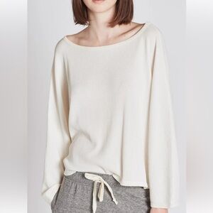 Current/Elliott White Waffle Knit Boat Neck Long Sleeve T Shirt 2